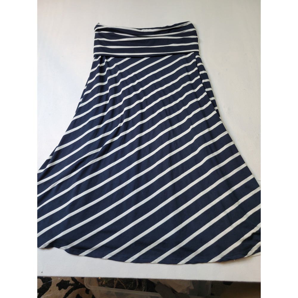 Dex Navy Blue White Striped Maxi Skirt Plus Size 2X Fold Over Waist Casual Long